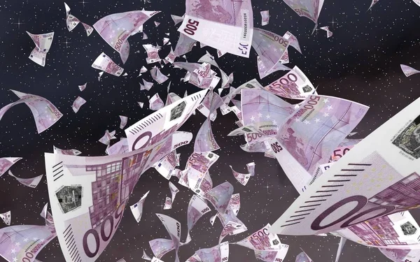 Voar Notas Euro Num Fundo Estrelado Espacial Dinheiro Voar Espaço — Fotografia de Stock