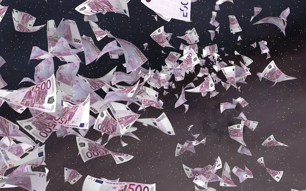 Billetes Euros Voladores Sobre Fondo Estrellado Del Espacio Exterior Dinero —  Fotos de Stock