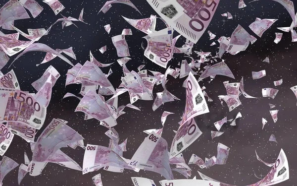 Billetes Euros Voladores Sobre Fondo Estrellado Del Espacio Exterior Dinero —  Fotos de Stock