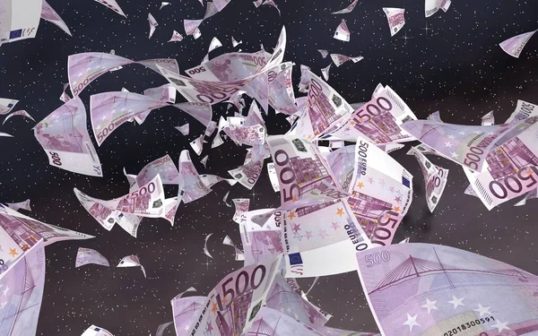 Flying Euro Banknotes Outer Space Starry Background Money Flying Outer — Stock Photo, Image