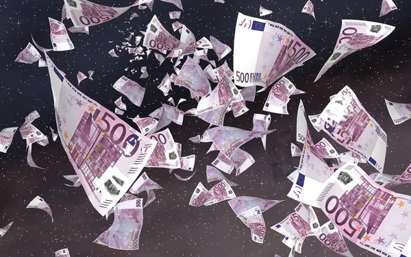 Flying Euro Banknotes Outer Space Starry Background Money Flying Outer — Stock Photo, Image