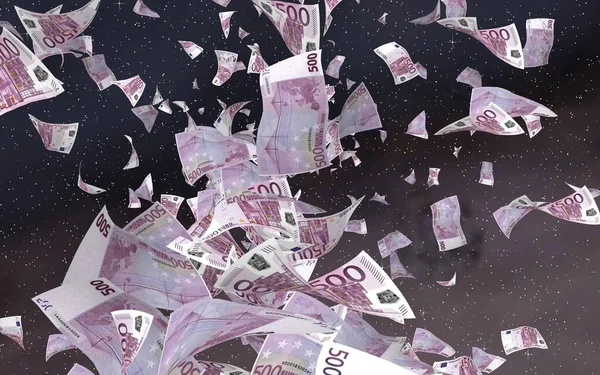 Flying Euro Banknotes Outer Space Starry Background Money Flying Outer — Stock Photo, Image