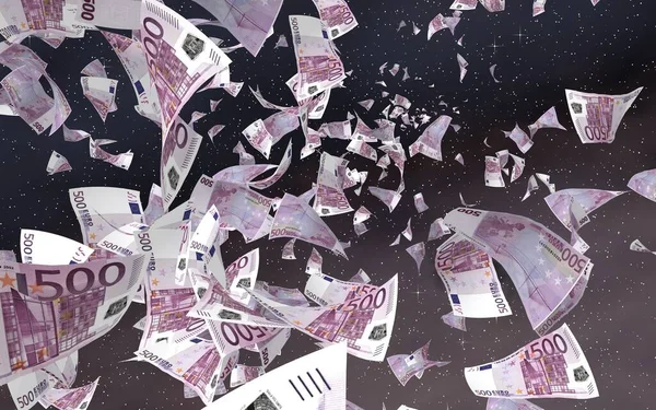 Billetes Euros Voladores Sobre Fondo Estrellado Del Espacio Exterior Dinero —  Fotos de Stock