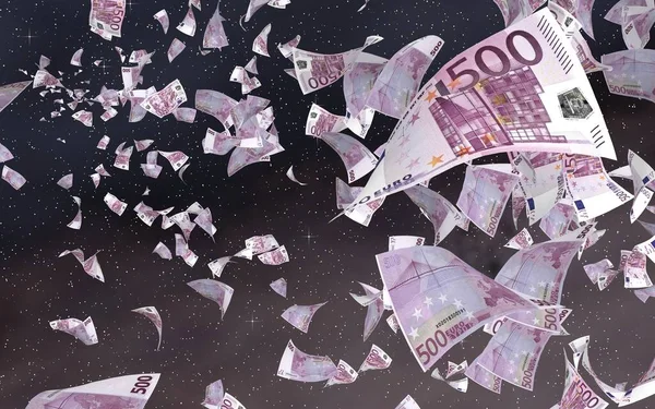 하늘을 지폐는 있습니다 우주로 날아가고 500 Euro — 스톡 사진