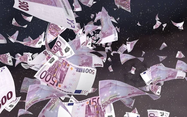 Billets Euros Volants Sur Fond Étoilé Espace Extra Atmosphérique Argent — Photo