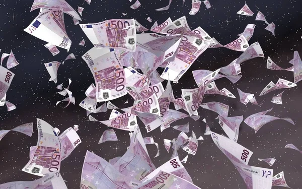 Billetes Euros Voladores Sobre Fondo Estrellado Del Espacio Exterior Dinero —  Fotos de Stock