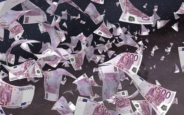 Billetes Euros Voladores Sobre Fondo Estrellado Del Espacio Exterior Dinero —  Fotos de Stock