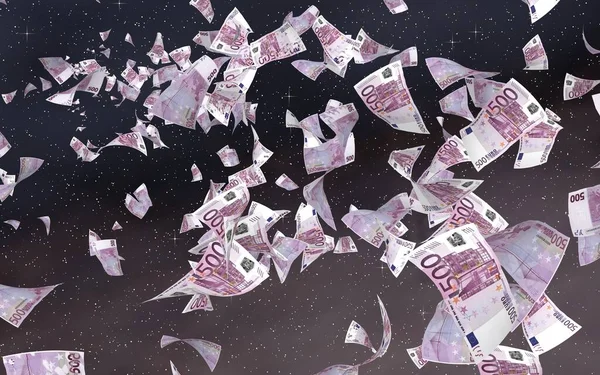 Billetes Euros Voladores Sobre Fondo Estrellado Del Espacio Exterior Dinero —  Fotos de Stock