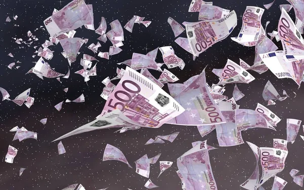 Billetes Euros Voladores Sobre Fondo Estrellado Del Espacio Exterior Dinero —  Fotos de Stock