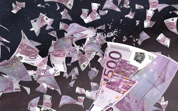 Fliegende Euro Banknoten Auf Einem Sternenhintergrund Weltall Geld Fliegt Den — Stockfoto