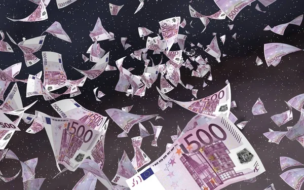 Billetes Euros Voladores Sobre Fondo Estrellado Del Espacio Exterior Dinero — Foto de Stock