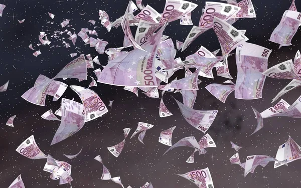 Billetes Euros Voladores Sobre Fondo Estrellado Del Espacio Exterior Dinero —  Fotos de Stock