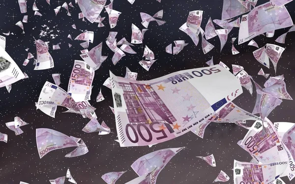 Billetes Euros Voladores Sobre Fondo Estrellado Del Espacio Exterior Dinero —  Fotos de Stock