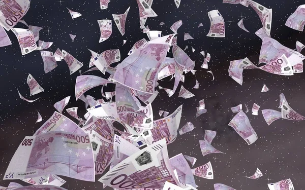 Flying Euro Banknotes Outer Space Starry Background Money Flying Outer — Stock Photo, Image