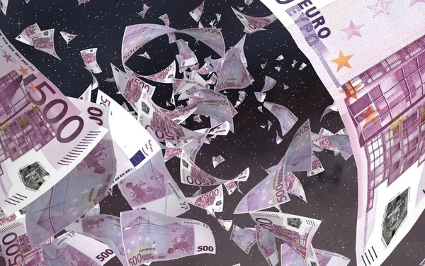 Fliegende Euro Banknoten Auf Einem Sternenhintergrund Weltall Geld Fliegt Den — Stockfoto