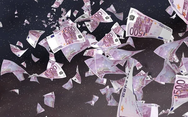 Flying Euro Banknotes Outer Space Starry Background Money Flying Outer — Stock Photo, Image