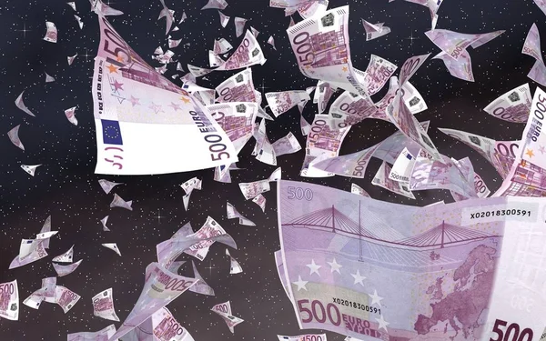 Banconote Euro Volanti Uno Sfondo Stellato Spaziale Esterno Soldi Che — Foto Stock