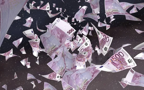 Billetes Euros Voladores Sobre Fondo Estrellado Del Espacio Exterior Dinero —  Fotos de Stock