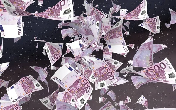 Billetes Euros Voladores Sobre Fondo Estrellado Del Espacio Exterior Dinero —  Fotos de Stock