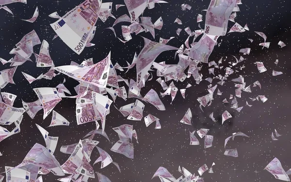 Flying Euro Banknotes Outer Space Starry Background Money Flying Outer — Stock Photo, Image