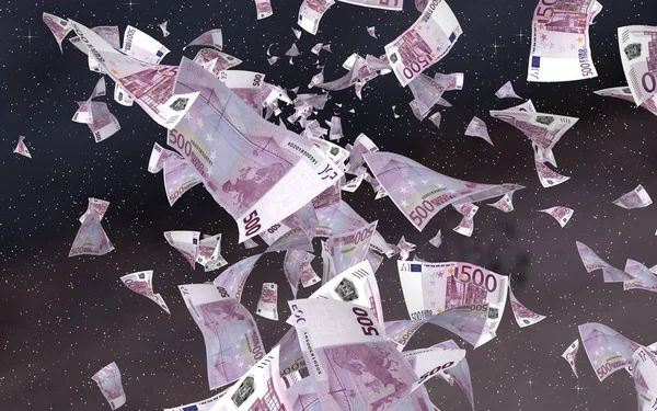 Billetes Euros Voladores Sobre Fondo Estrellado Del Espacio Exterior Dinero —  Fotos de Stock