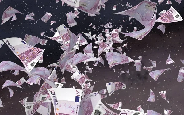 Flying Euro Banknotes Outer Space Starry Background Money Flying Outer — Stock Photo, Image