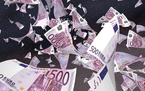 Banconote Euro Volanti Uno Sfondo Stellato Spaziale Esterno Soldi Che — Foto Stock