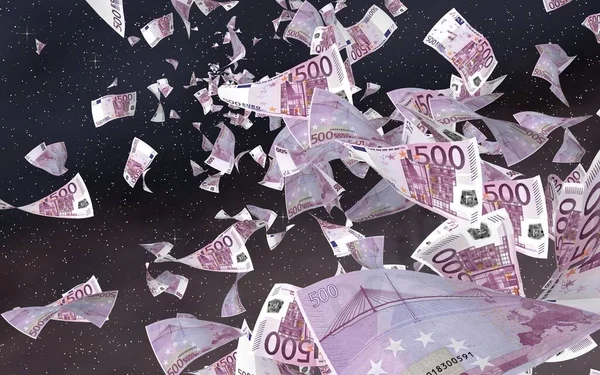 Billetes Euros Voladores Sobre Fondo Estrellado Del Espacio Exterior Dinero —  Fotos de Stock