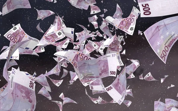 Billetes Euros Voladores Sobre Fondo Estrellado Del Espacio Exterior Dinero —  Fotos de Stock