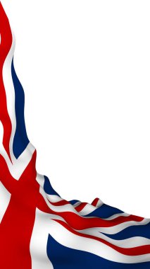 Büyük Britanya bayrağı sallayarak. İngiliz bayrağı. Birleşik Krallık of Büyük Britanya ve Kuzey İrlanda. İngiltere'de devlet sembolü. 3D çizim