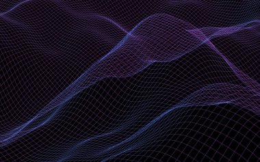 Karanlık bir arka plan üzerinde soyut manzara. Siber uzay donanması mavi ızgara. merhaba teknoloji ağı. 3d illüstrasyon