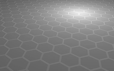 Gri arka plandaki petek. Çokgen in perspektif görünümü petek gibi görünüyor. Ekstrüde, yumru hücresi. Biyometrik geometri. 3d illüstrasyon