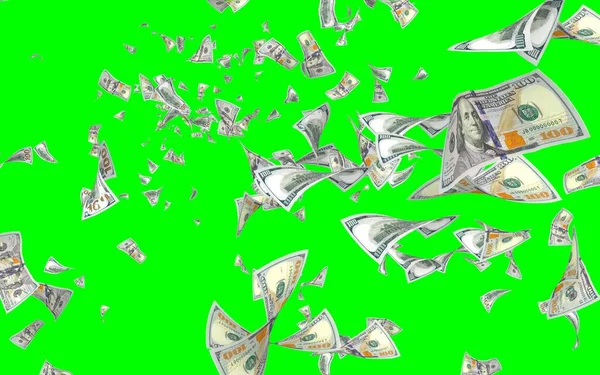 Billets Volants Dollars Isolés Sur Chromakey Argent Vole Dans Les — Photo