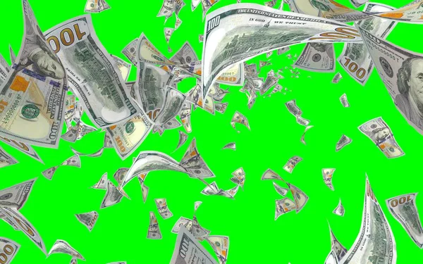 Banconote Dollari Volanti Isolate Chromakey Soldi Volano Aria 100 Banconote — Foto Stock