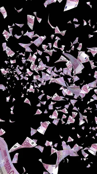 暗い背景に隔離されたユーロ紙幣を飛ばしています お金が飛んでいる 色で500ユーロ 3Dイラスト — ストック写真