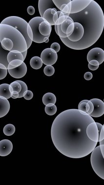 Karanlık arka plan ve aydınlık kabarcıklar. Duvar kağıdı, balonlu doku. 3B illüstrasyon