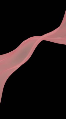 Soyut dalga. Eşarp. Siyah arka planda parlak kurdele. Soyut duman. Raster hava desteği. Dikey görüntü yönlendirmesi. 3B illüstrasyon