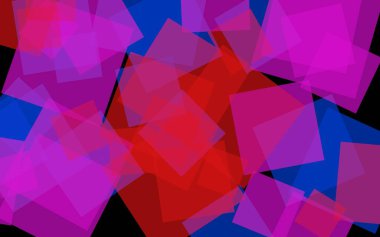 Koyu arka plan üzerinde çok renkli yarı saydam kareler. Pembe tonları. 3d illüstrasyon