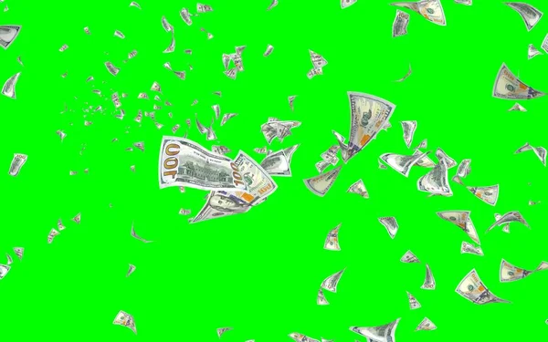크로마키에서 분리되어 날아가는 지폐입니다 하늘을 100 은행이 새로운 표본을 — 스톡 사진