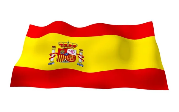 The flag of Spain. Official state symbol of the Kingdom of Spain. Concept: web, sports pages, language courses, travelling, design elements. 3d illustration