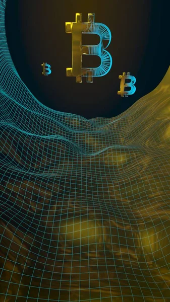 Moneda Digital Símbolo Dorado Bitcoin Sobre Fondo Oscuro Abstracto Crecimiento — Foto de Stock