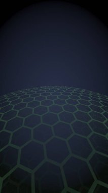 Çok katmanlı petek küresi, koyu arka planda mor, sosyal ağ, bilgisayar ağı, teknoloji, küresel ağ. 3d illüstrasyon