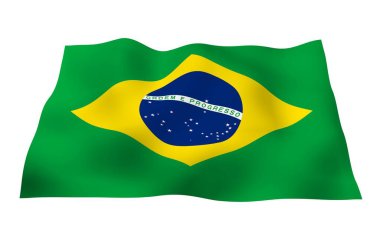 Brezilya bayrağı sallayarak. Ordem e Progresso. Sipariş ve ilerleme. Rio de Janeiro. Güney Amerika. Devlet sembolü. 3D çizim