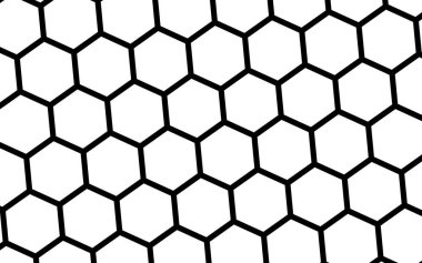 Beyaz arka planda siyah bal peteği. Çokgenin perspektif görüntüsü bal peteğine benziyor. İzometrik geometri. 3B illüstrasyon