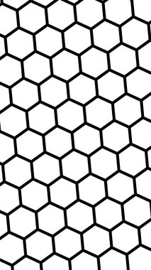 Beyaz arka plan daki siyah petek. Çokgen in perspektif görünümü petek gibi görünüyor. Biyometrik geometri. Dikey görüntü yönlendirmesi. 3d illüstrasyon