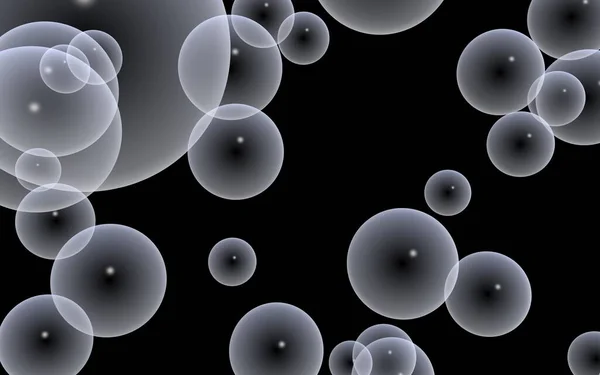 Dark background and light bubbles. Wallpaper, texture with balloons. 3D illustration