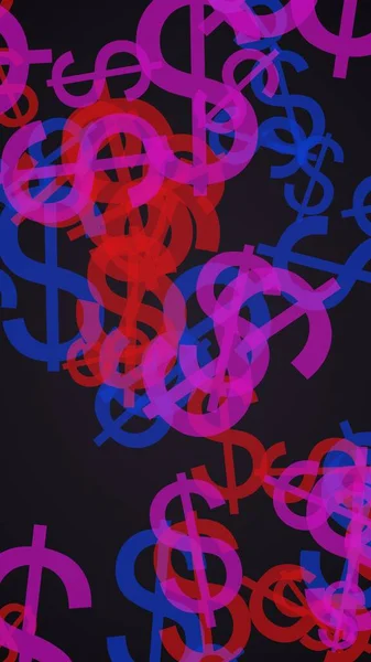 Signos Dólar Translúcidos Multicolores Sobre Fondo Oscuro Tonos Rojos Ilustración — Foto de Stock