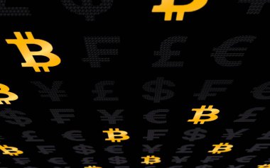 koyu bir arka plan üzerinde tcoin ve para birimi. Dijital kripto para birimi sembolü. İş konsepti. Piyasa Ekranı. 3d illüstrasyon