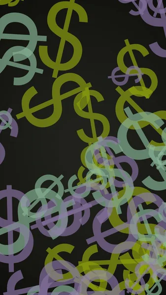 Veelkleurige Doorschijnende Dollar Tekenen Donkere Achtergrond Groene Tinten Illustratie — Stockfoto