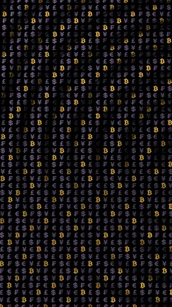 Bitcoin Waluta Ciemnym Tle Cyfrowy Krypto Symbol Waluty Efekt Falowy — Zdjęcie stockowe